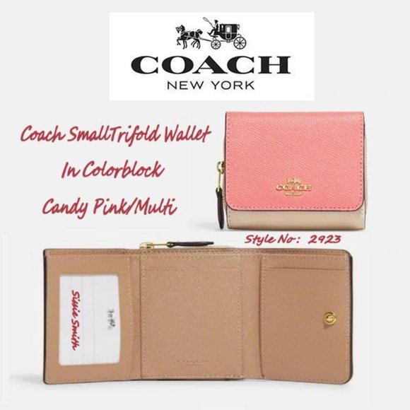 NWT Coach Candy Pink Small Trifold Wallet in Colorblock - Picture 6 of 9